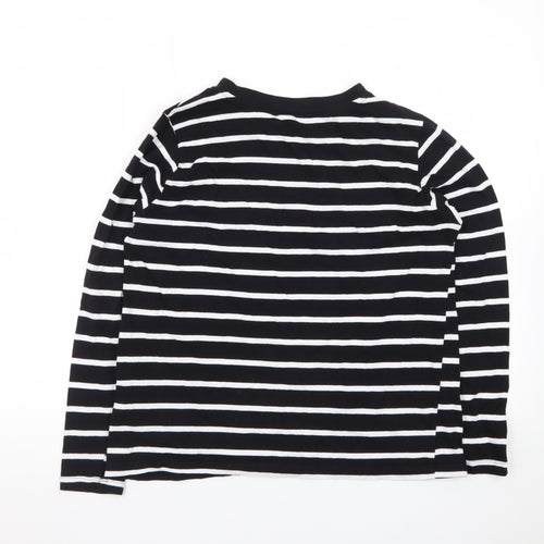 Primark Women's Black White Striped Long Sleeve Cotton Regular Fit Top M