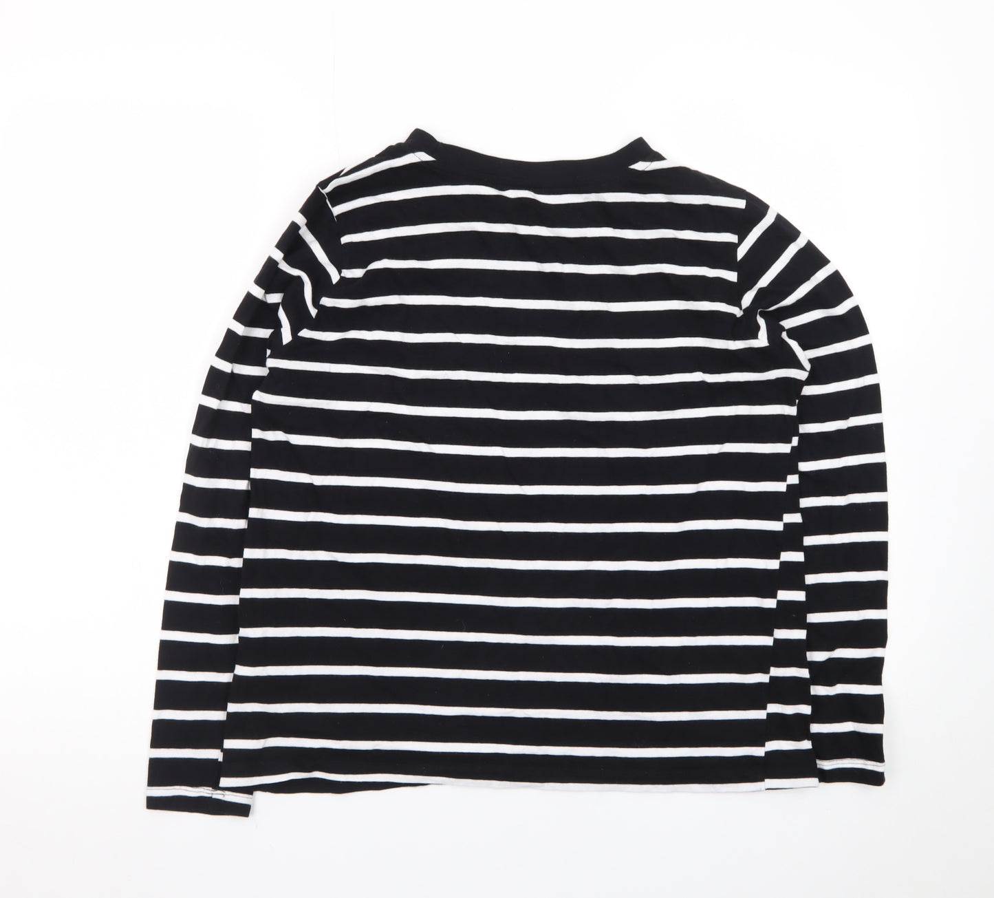 Primark Women's Black White Striped Long Sleeve Cotton Regular Fit Top M