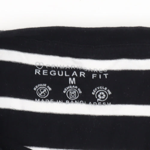 Primark Women's Black White Striped Long Sleeve Cotton Regular Fit Top M