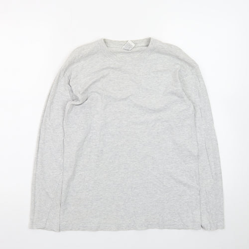 Fruit of the Loom Men's Grey Long Sleeve Crew Neck Cotton T-Shirt Size S