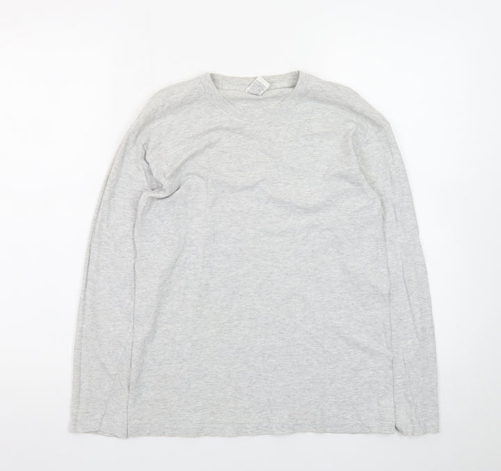 Fruit of the Loom Men's Grey Long Sleeve Crew Neck Cotton T-Shirt Size S