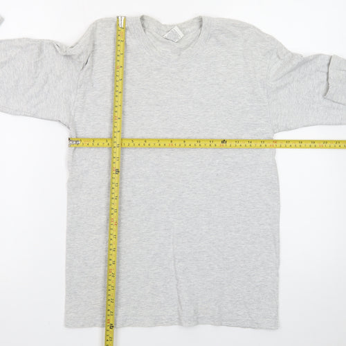 Fruit of the Loom Men's Grey Long Sleeve Crew Neck Cotton T-Shirt Size S