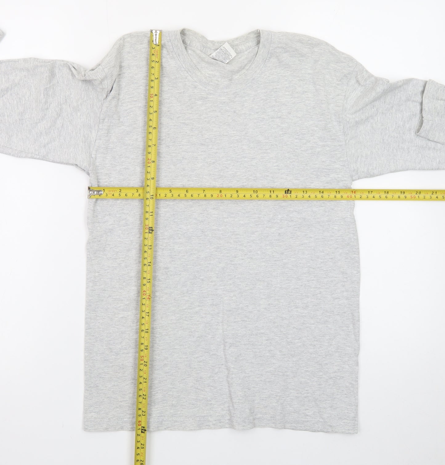 Fruit of the Loom Men's Grey Long Sleeve Crew Neck Cotton T-Shirt Size S