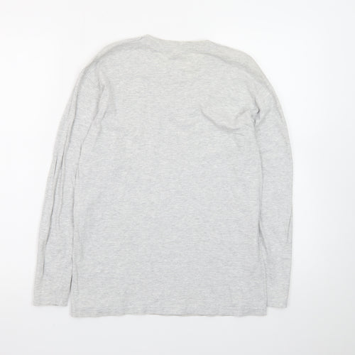 Fruit of the Loom Men's Grey Long Sleeve Crew Neck Cotton T-Shirt Size S