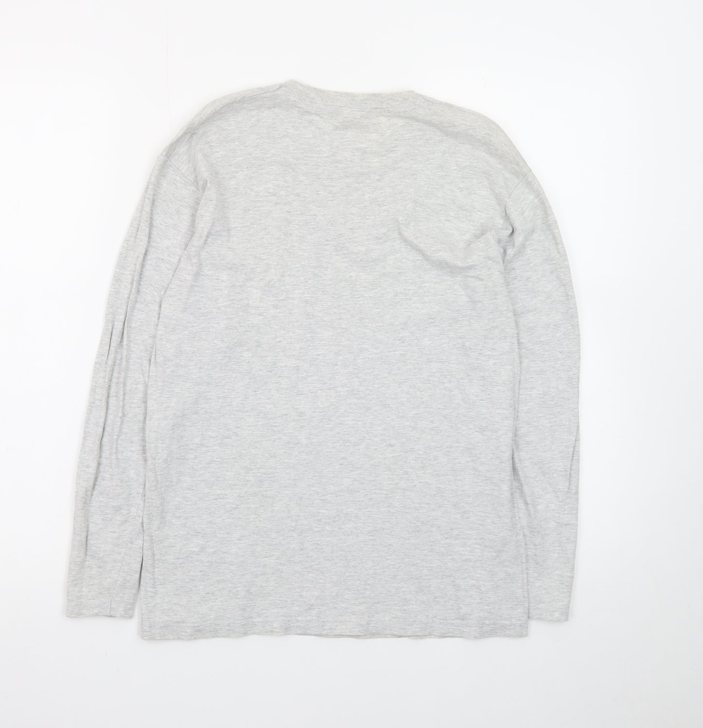 Fruit of the Loom Men's Grey Long Sleeve Crew Neck Cotton T-Shirt Size S