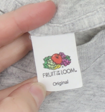 Fruit of the Loom Men's Grey Long Sleeve Crew Neck Cotton T-Shirt Size S