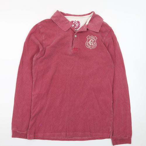 Crumbié Teens Red Rugby Club Long Sleeve Cotton Polo Shirt Size 14