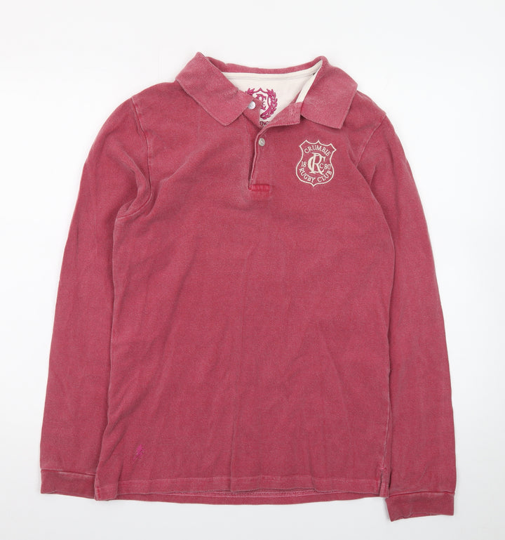 Crumbié Teens Red Rugby Club Long Sleeve Cotton Polo Shirt Size 14