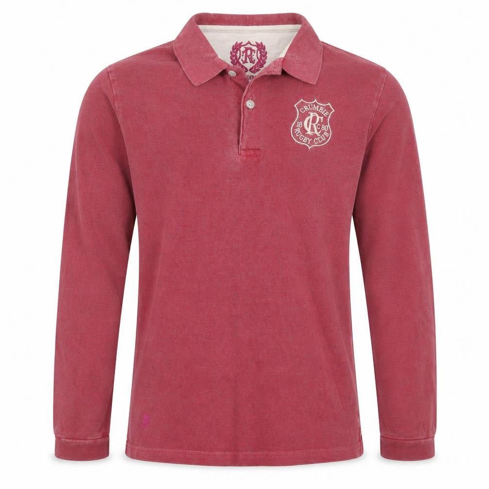 Crumbié Teens Red Rugby Club Long Sleeve Cotton Polo Shirt Size 14