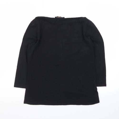 Marks and Spencer Women's Black 3/4 Sleeve Boat Neck Cotton Stretch Top UK 14