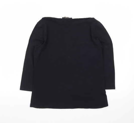 Marks and Spencer Women's Black 3/4 Sleeve Boat Neck Cotton Stretch Top UK 14