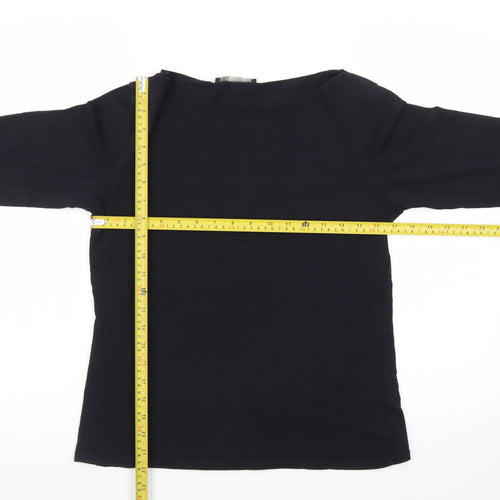 Marks and Spencer Women's Black 3/4 Sleeve Boat Neck Cotton Stretch Top UK 14