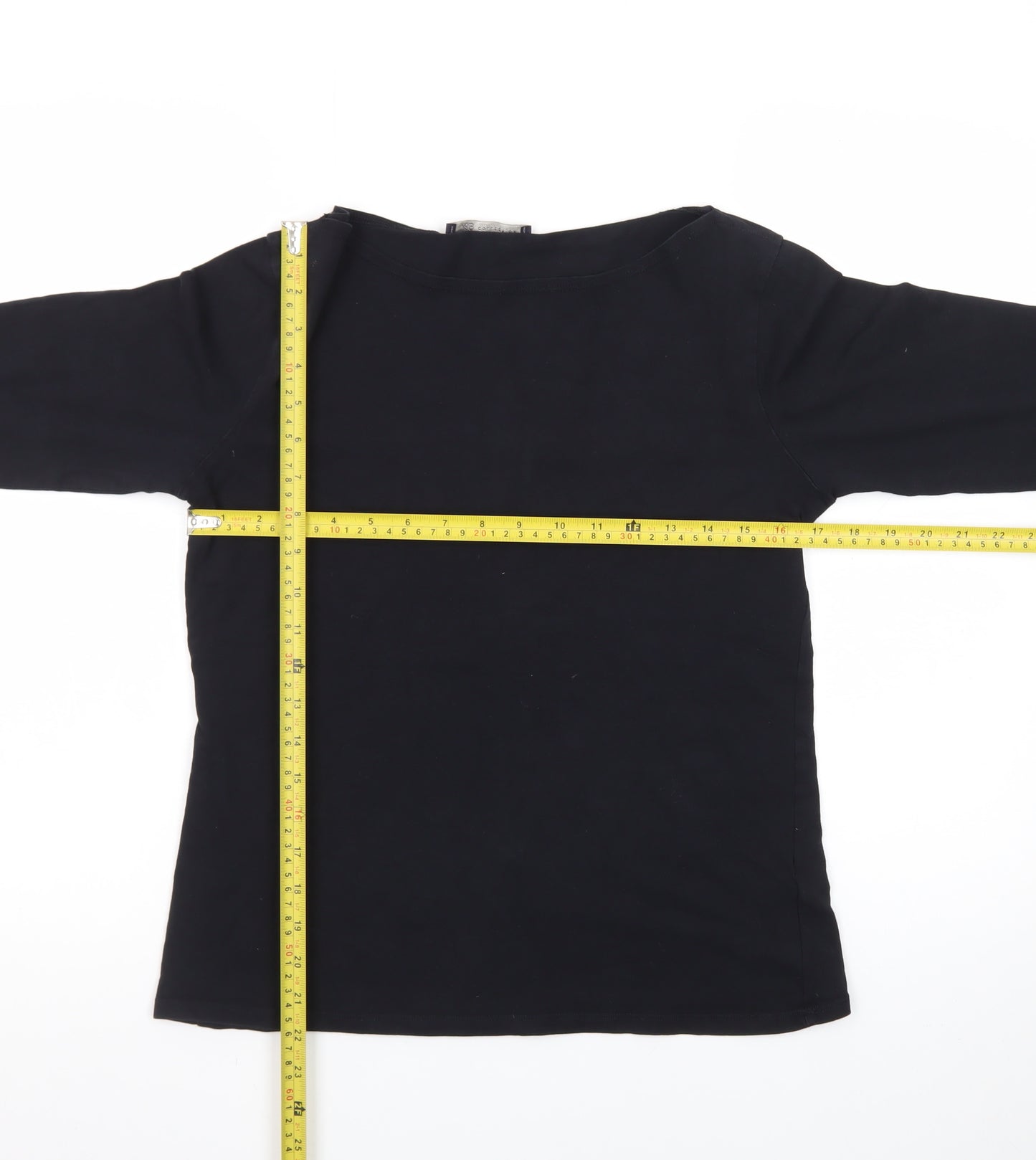 Marks and Spencer Women's Black 3/4 Sleeve Boat Neck Cotton Stretch Top UK 14