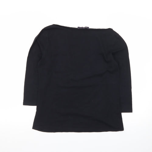 Marks and Spencer Women's Black 3/4 Sleeve Boat Neck Cotton Stretch Top UK 14