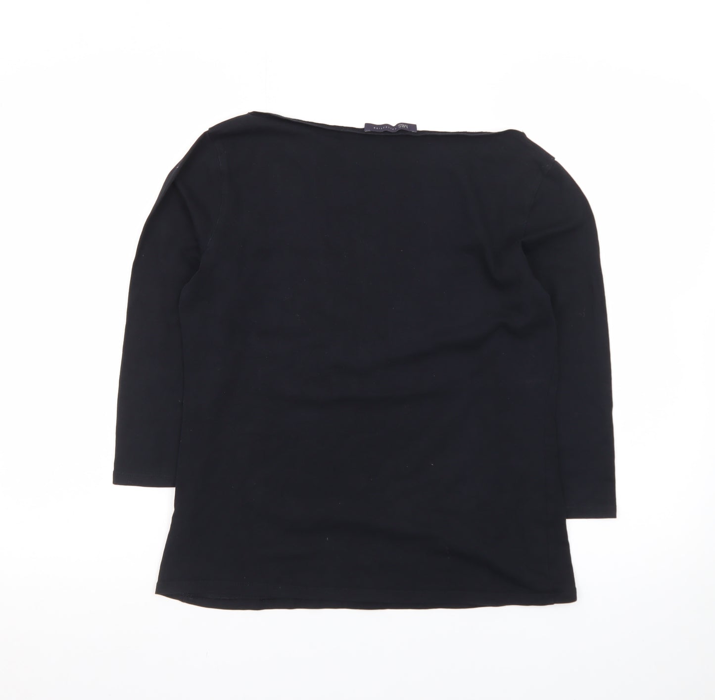 Marks and Spencer Women's Black 3/4 Sleeve Boat Neck Cotton Stretch Top UK 14