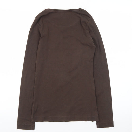 H&M Women’s Brown Long Sleeve Basic Cotton T-Shirt Size 8
