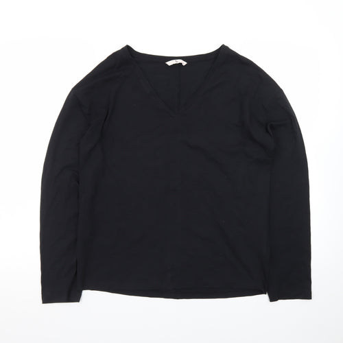 Tu Women Black V-Neck Long Sleeve Jersey Top Small