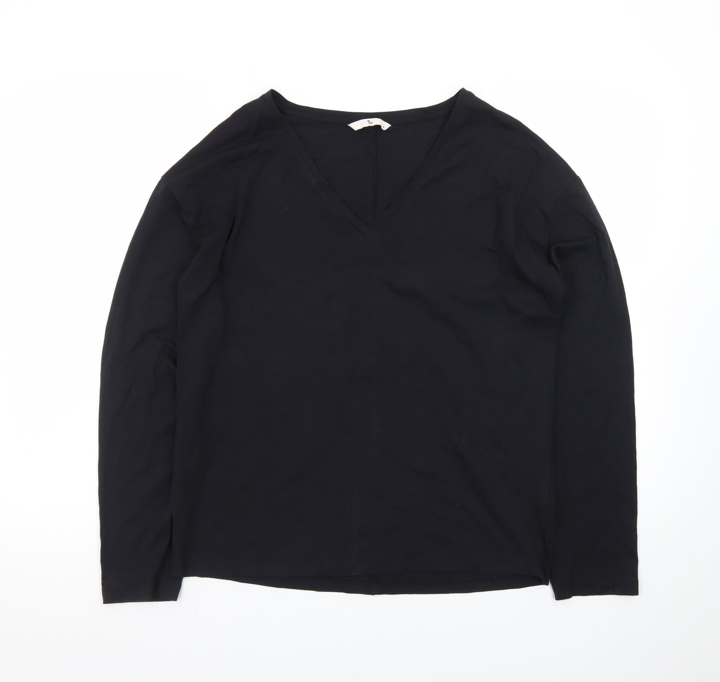 Tu Women Black V-Neck Long Sleeve Jersey Top Small