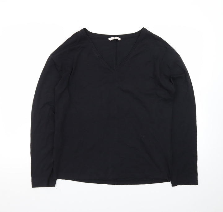 Tu Women Black V-Neck Long Sleeve Jersey Top Small