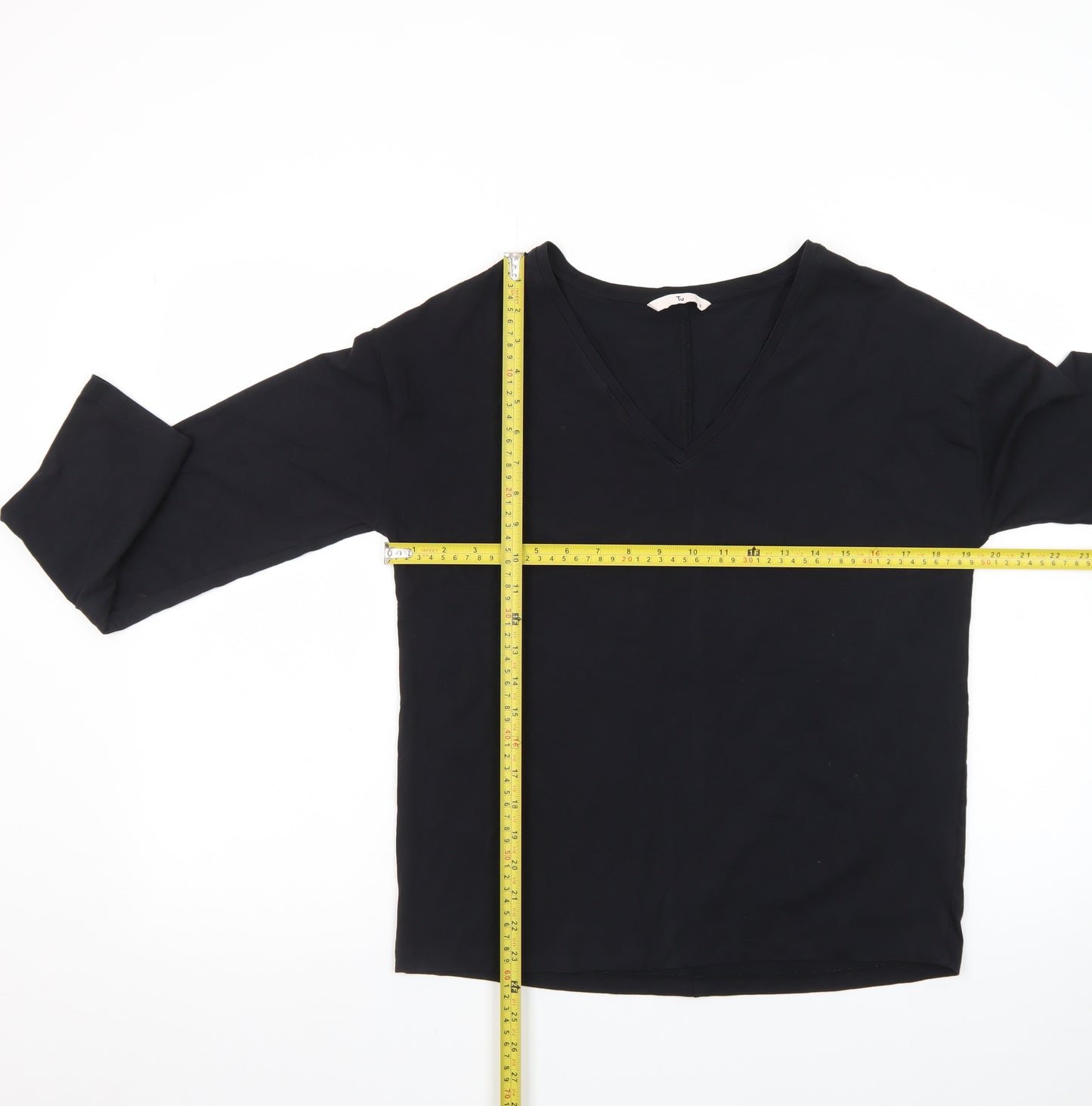 Tu Women Black V-Neck Long Sleeve Jersey Top Small