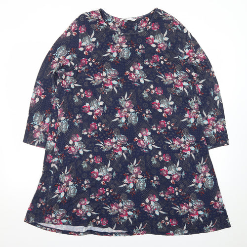 Tu Women Blue Floral 3/4 Sleeve Shift Knee Length Dress Size 20