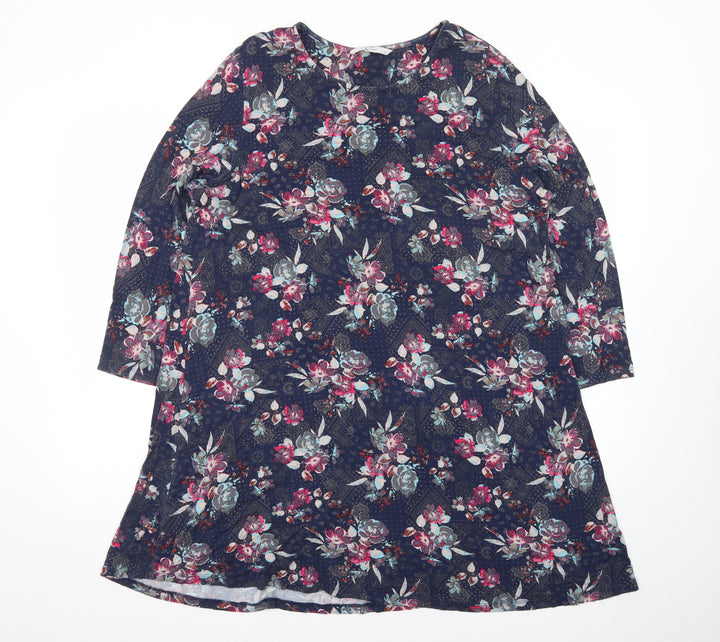 Tu Women Blue Floral 3/4 Sleeve Shift Knee Length Dress Size 20