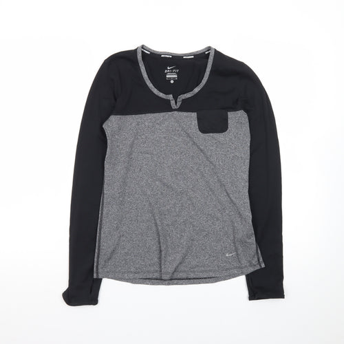 Nike Men's Grey Black Dri-FIT Long Sleeve Running Top Size S