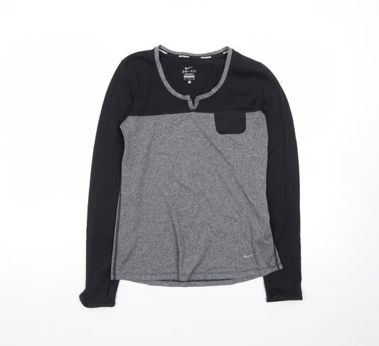 Nike Men's Grey Black Dri-FIT Long Sleeve Running Top Size S
