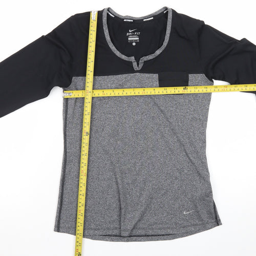 Nike Men's Grey Black Dri-FIT Long Sleeve Running Top Size S