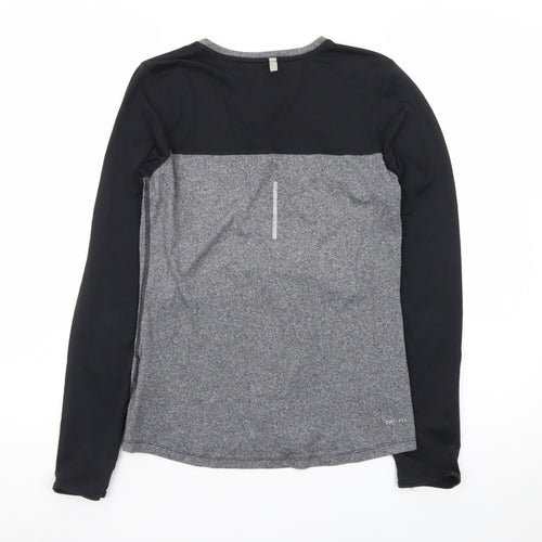 Nike Men's Grey Black Dri-FIT Long Sleeve Running Top Size S