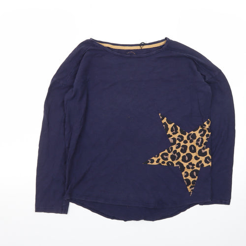 Next Women Blue Leopard Star Long Sleeve Cotton T-Shirt Size 10