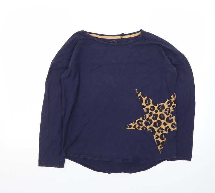 Next Women Blue Leopard Star Long Sleeve Cotton T-Shirt Size 10