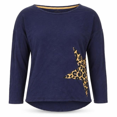 Next Women Blue Leopard Star Long Sleeve Cotton T-Shirt Size 10