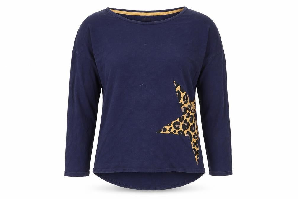 Next Women Blue Leopard Star Long Sleeve Cotton T-Shirt Size 10