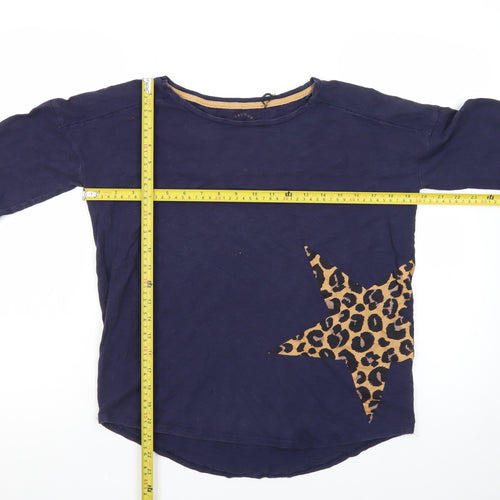 Next Women Blue Leopard Star Long Sleeve Cotton T-Shirt Size 10