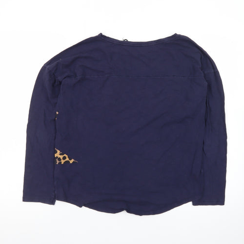 Next Women Blue Leopard Star Long Sleeve Cotton T-Shirt Size 10