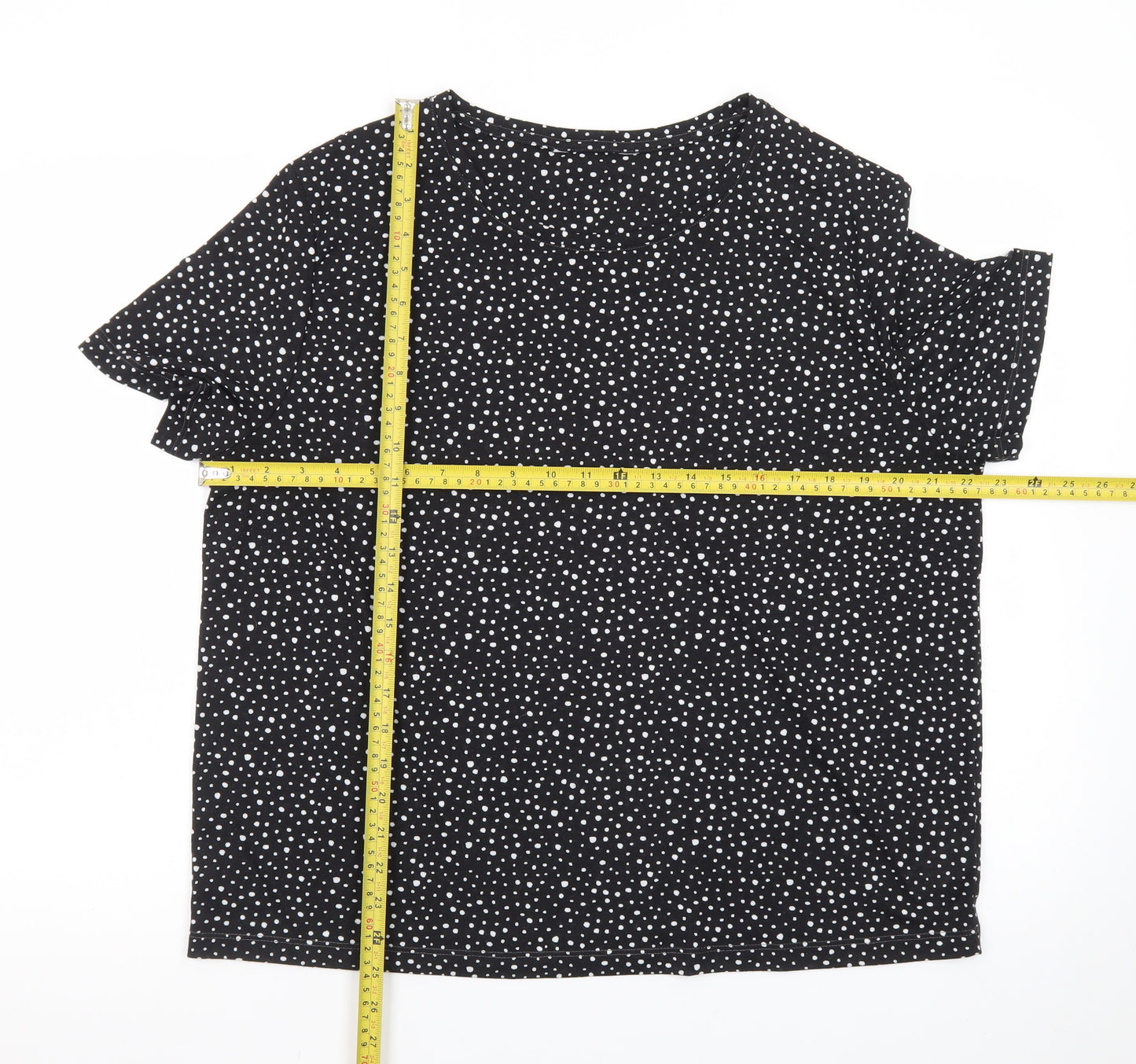 F&F Womens Black Polka Dot Short Sleeve T-Shirt UK 16