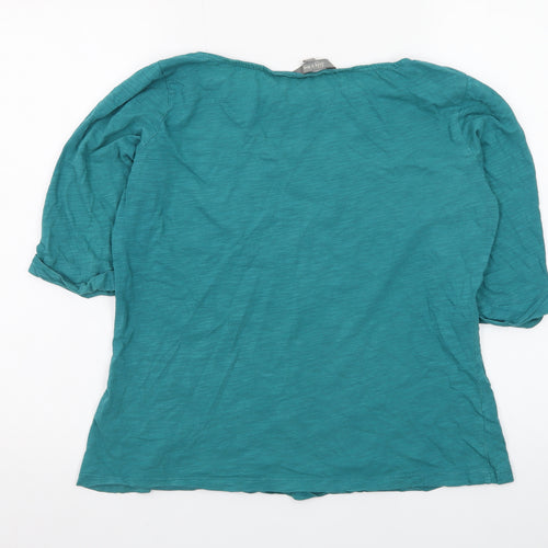 Lily & Me Women Green Boat Neck 3/4 Sleeve Cotton T-Shirt Size 14