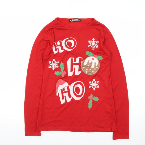 Be Jealous Womens Red Christmas Long Sleeve T-Shirt Size S