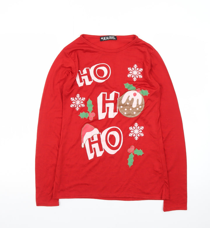 Be Jealous Womens Red Christmas Long Sleeve T-Shirt Size S