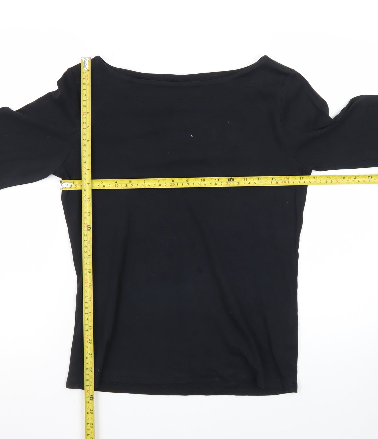 Nutmeg Women’s Black Size 14 Boat Neck 3/4 Sleeve Cotton Top