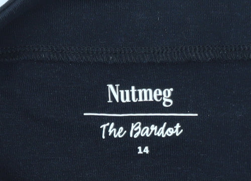 Nutmeg Women’s Black Size 14 Boat Neck 3/4 Sleeve Cotton Top