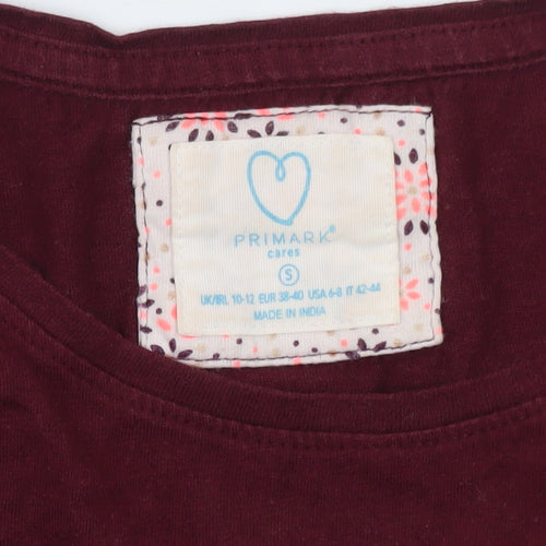 Primark Womens Red 3/4 Sleeve Basic Cotton T-Shirt Size S