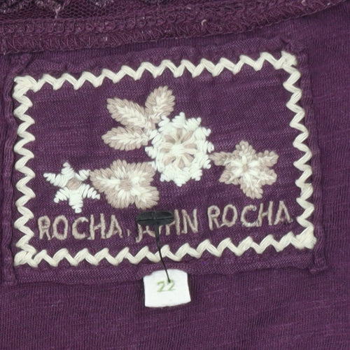 Rocha John Rocha Women's Purple Cotton Long Sleeve T-Shirt Size 22