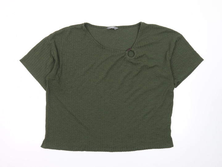 Nutmeg Women’s Green Cropped Ribbed T-Shirt Size 16