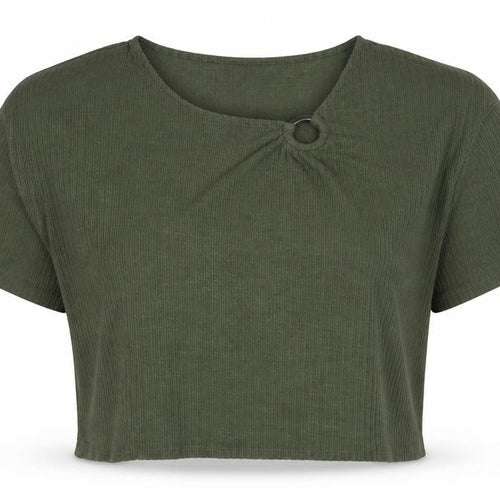 Nutmeg Women’s Green Cropped Ribbed T-Shirt Size 16