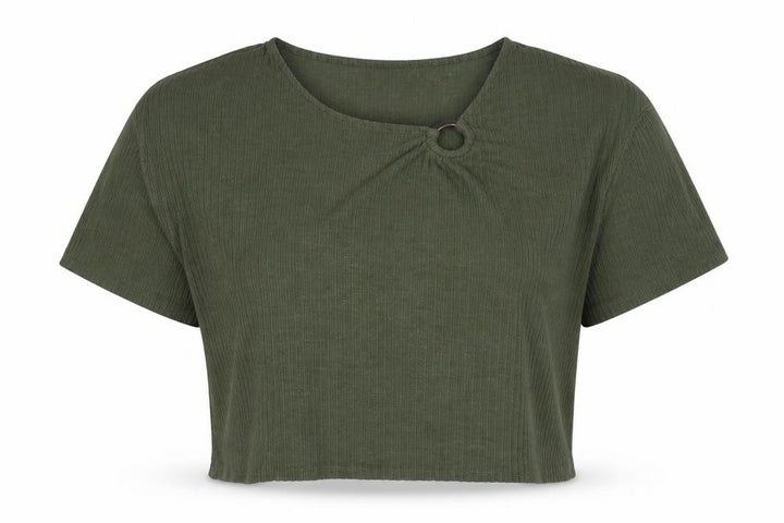 Nutmeg Women’s Green Cropped Ribbed T-Shirt Size 16