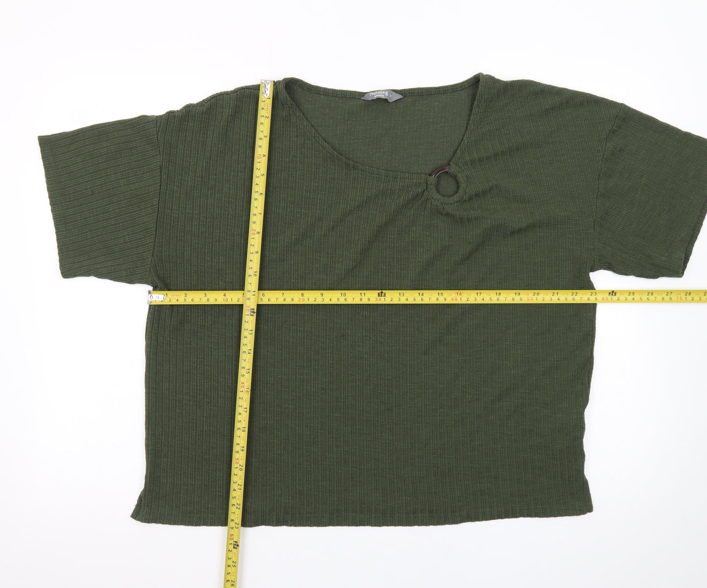 Nutmeg Women’s Green Cropped Ribbed T-Shirt Size 16