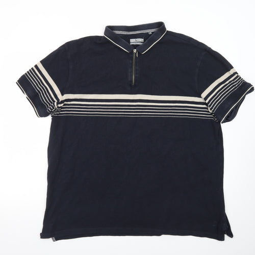 Tu Men Blue Striped 1/4 Zip Cotton Polo Shirt Size 2XL