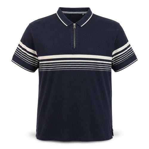 Tu Men Blue Striped 1/4 Zip Cotton Polo Shirt Size 2XL